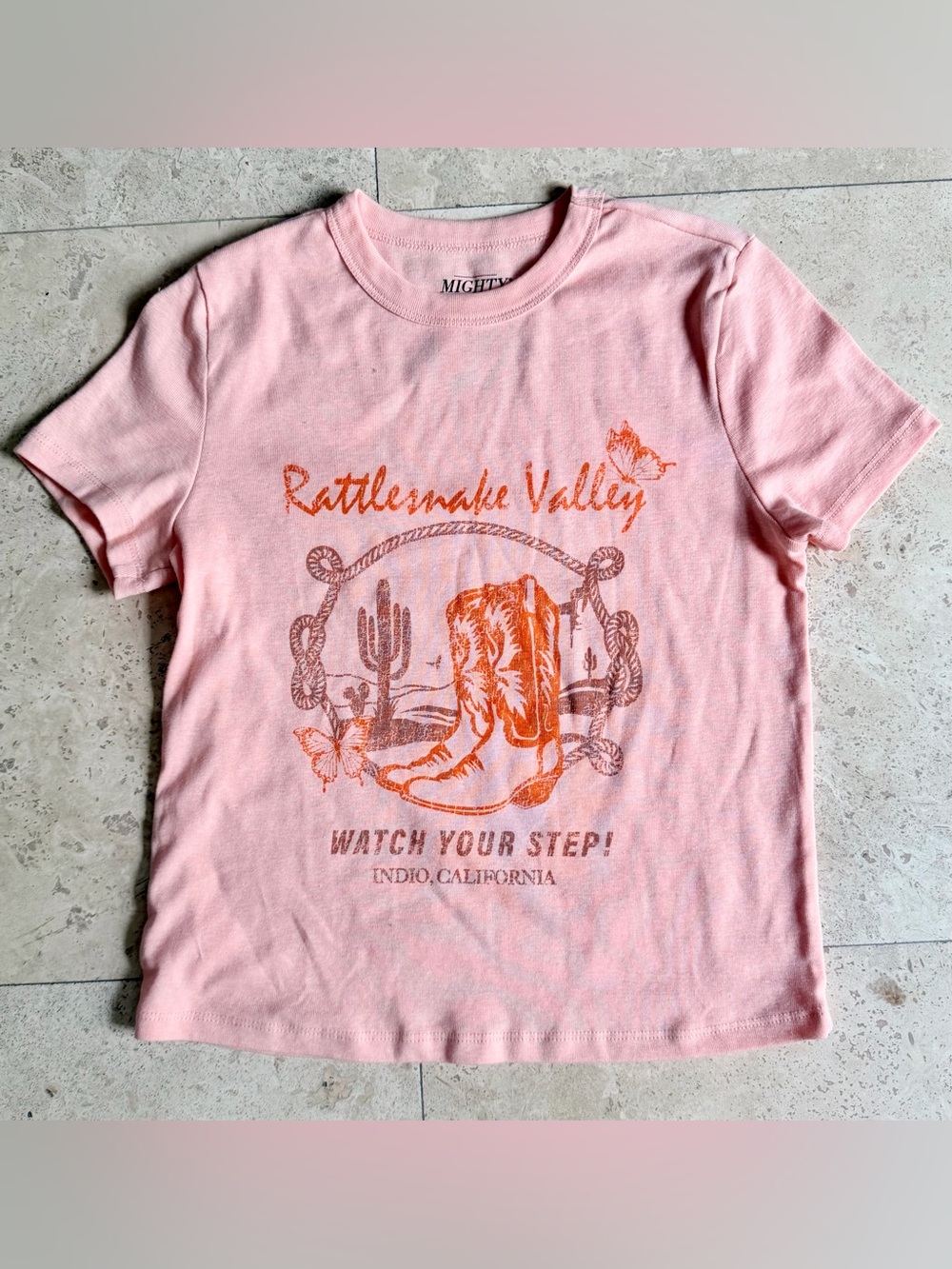 Mighty Fine : Women’s Pink/Peach Indio , California Graphic T-shirt